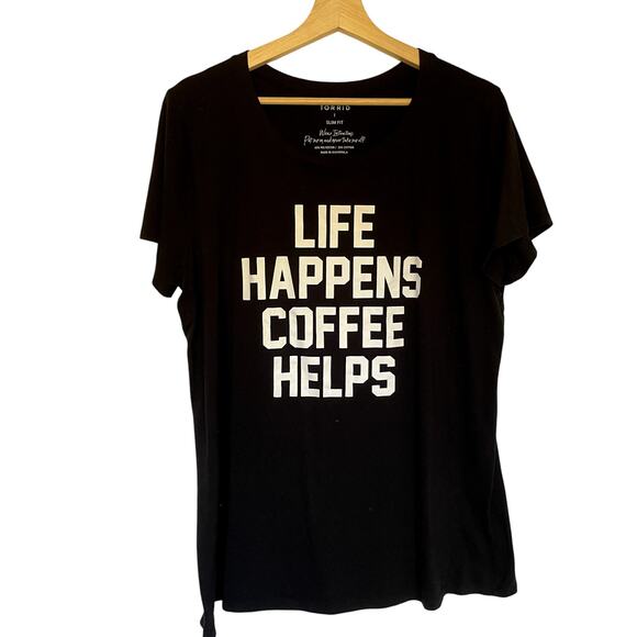 Torrid black short sleeved shirt life happens coffee happens slim fit women's 1X - Picture 1 of 7